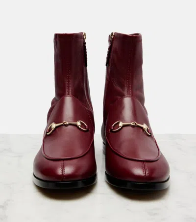 Gucci Rosso Ancora Leather Jordaan Ankle Boots Women In Burgundy