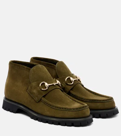 Gucci Sylke Suede Horsebit Booties In Green