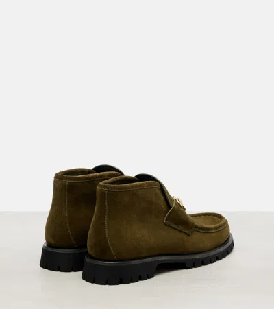 Gucci Sylke Suede Horsebit Booties In Green