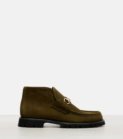 Gucci Sylke Suede Horsebit Booties In Green