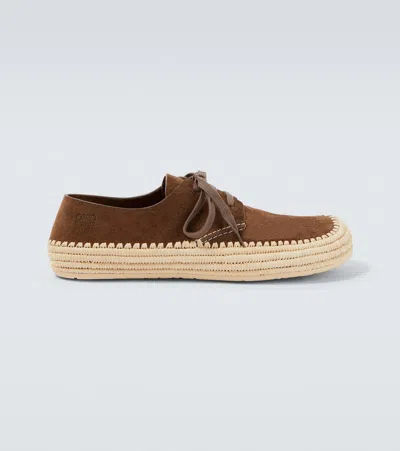 Loewe Men Rio Lace-up Shoes In Suede And Raffia In Brown