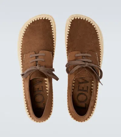 Loewe Men Rio Lace-up Shoes In Suede And Raffia In Brown