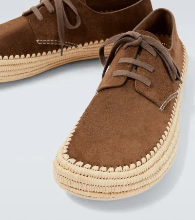 Loewe Men Rio Lace-up Shoes In Suede And Raffia In Brown