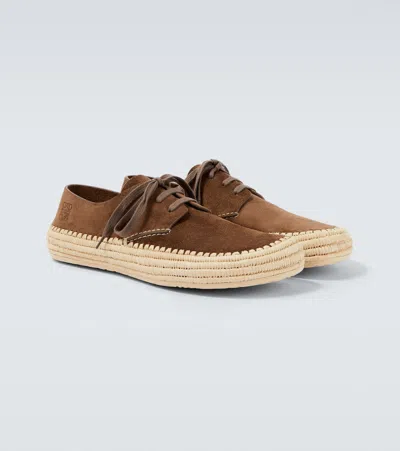 Loewe Men Rio Lace-up Shoes In Suede And Raffia In Brown