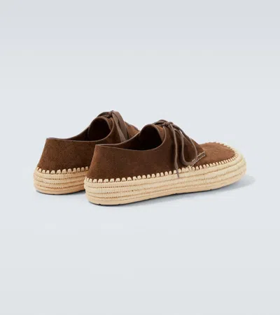 Loewe Men Rio Lace-up Shoes In Suede And Raffia In Brown
