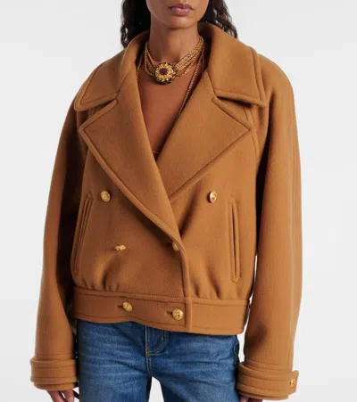 Chloé Virgin Wool Blend Jacket With Fur Collar In Gold