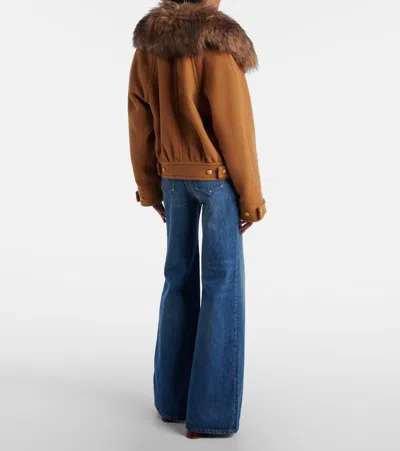Chloé Virgin Wool Blend Jacket With Fur Collar In Gold