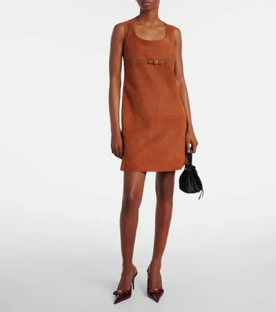 Versace Suede Minidress In Brown
