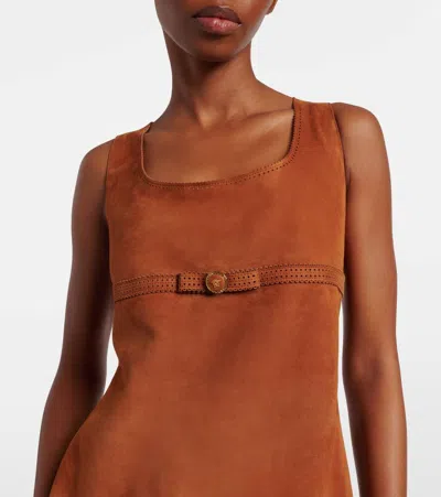 Versace Suede Minidress In Brown