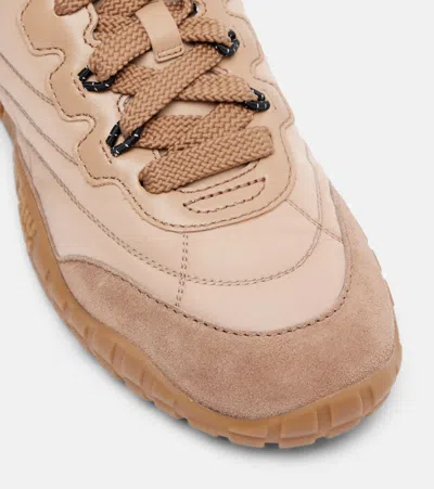 Miu Miu Tyre Sneakers In Technical Fabric And Suede Shoes In Brown