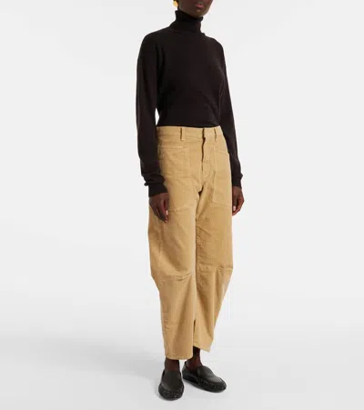 Nili Lotan Shon Barrel-leg Cotton Chino Pants In Nude
