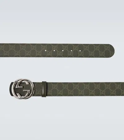 Gucci Black Supreme Gg Canvas And Leather Belt In Nero