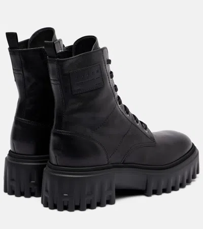 Hogan H700 Chunky Biker Boots In Leather In Black