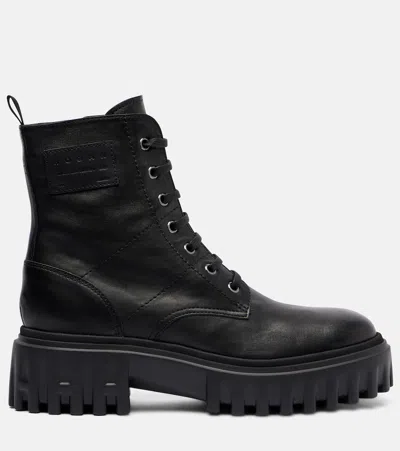 Hogan H700 Chunky Biker Boots In Leather In Black