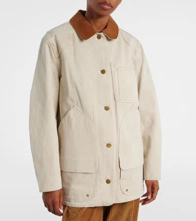 Veronica Beard Abbas Suede-trimmed Herringbone Cotton Jacket In Neutral
