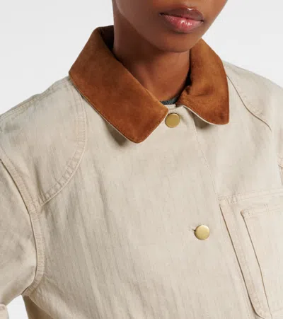 Veronica Beard Abbas Suede-trimmed Herringbone Cotton Jacket In Neutral