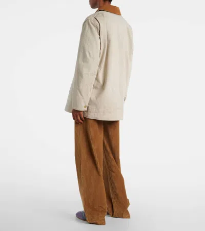 Veronica Beard Abbas Suede-trimmed Herringbone Cotton Jacket In Neutral