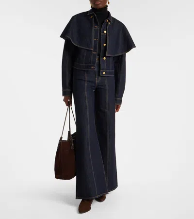 Ulla Johnson The Anais Convertible Cape-effect Denim Jacket In Blue