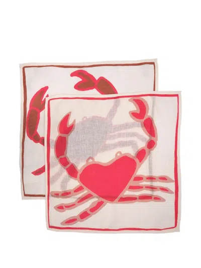 Amuse La Bouche Crab Linen Napkins (set Of Two) In Multi
