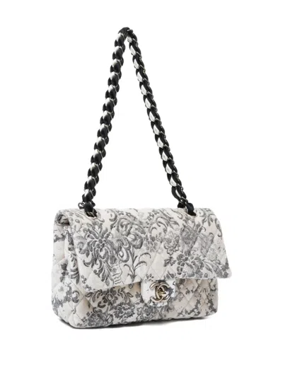 Pre-owned Chanel 2009-2010 Double Flap Damask-print Quilted Shoulder Bag In White