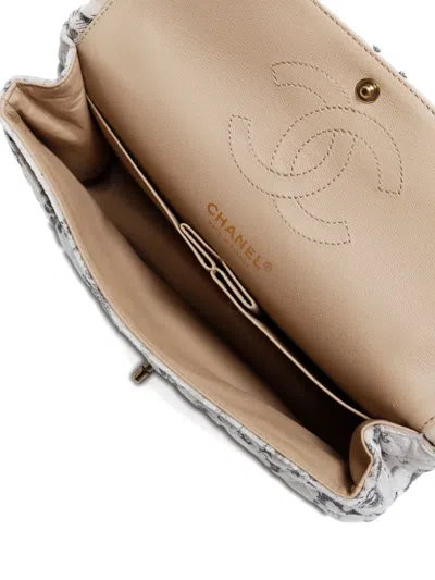 Pre-owned Chanel 2009-2010 Double Flap Damask-print Quilted Shoulder Bag In White