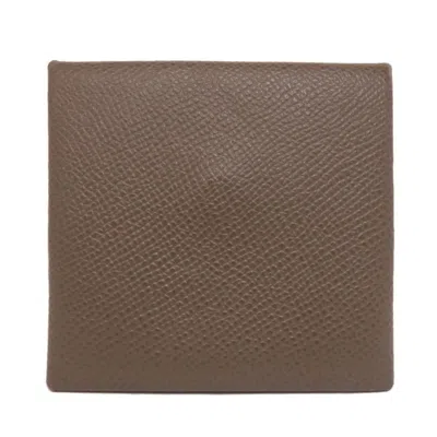 Pre-owned Hermes Bastia Etoupe Gray Epsom Leather Coin Purse/coin Case ()