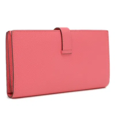 Pre-owned Hermes Bearn Rose Azalee Epsom Leather Long Wallet (bi-fold) () In Pink