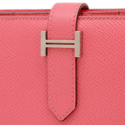 Pre-owned Hermes Bearn Rose Azalee Epsom Leather Long Wallet (bi-fold) () In Pink