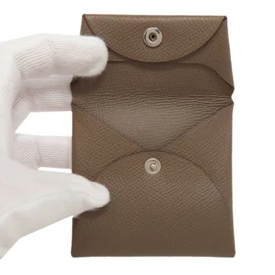 Pre-owned Hermes Bastia Etoupe Gray Epsom Leather Coin Purse/coin Case ()