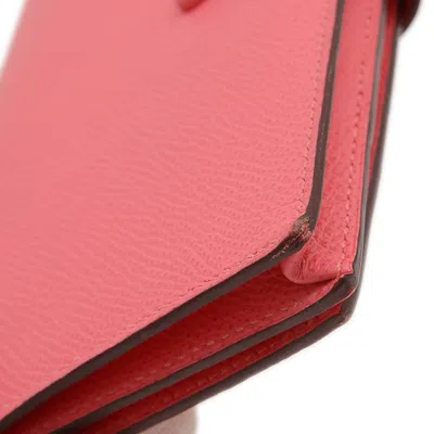 Pre-owned Hermes Bearn Rose Azalee Epsom Leather Long Wallet (bi-fold) () In Pink
