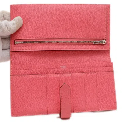 Pre-owned Hermes Bearn Rose Azalee Epsom Leather Long Wallet (bi-fold) () In Pink