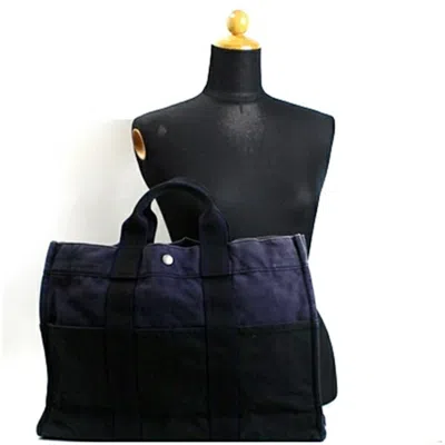 Pre-owned Hermes Black Navy Canvas Tote Bag ()