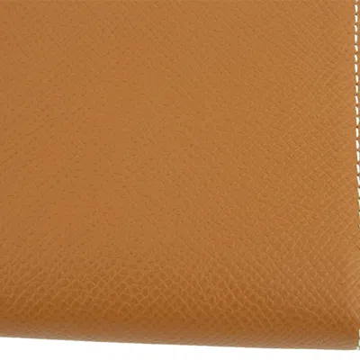 Pre-owned Hermes Brown Gold Brown Epsom Leather Silk Coin Purse/coin Case ()