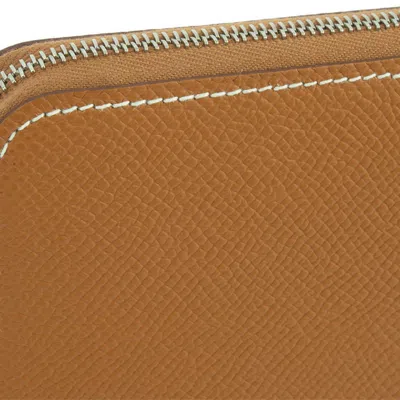 Pre-owned Hermes Brown Gold Brown Epsom Leather Silk Coin Purse/coin Case ()