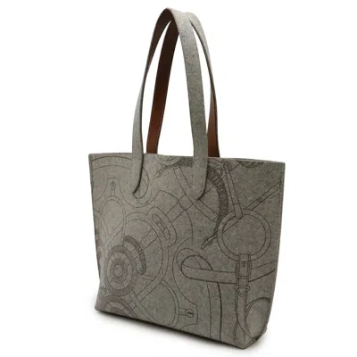 Pre-owned Hermes Brown Gray Felt Leather Handbag Tote Bag ()
