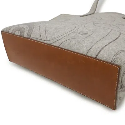 Pre-owned Hermes Brown Gray Felt Leather Handbag Tote Bag ()