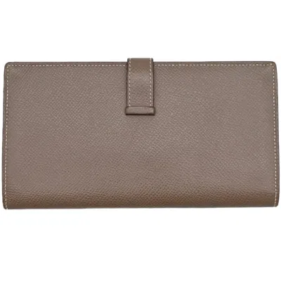Pre-owned Hermes Etoupe Gray Epsom Leather Long Wallet (bi-fold) ()