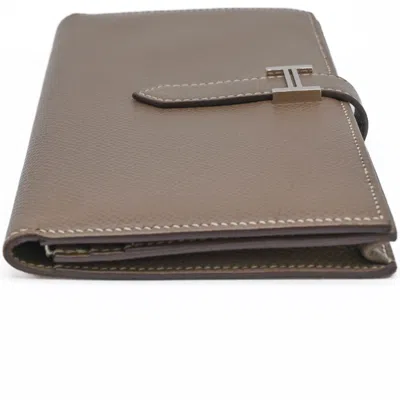 Pre-owned Hermes Etoupe Gray Epsom Leather Long Wallet (bi-fold) ()