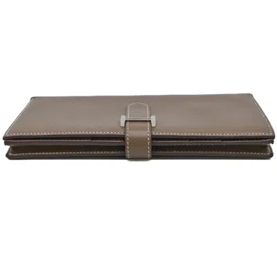 Pre-owned Hermes Etoupe Gray Epsom Leather Long Wallet (bi-fold) ()
