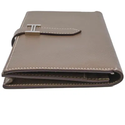 Pre-owned Hermes Etoupe Gray Epsom Leather Long Wallet (bi-fold) ()