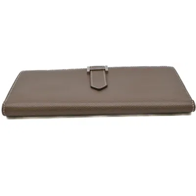 Pre-owned Hermes Etoupe Gray Epsom Leather Long Wallet (bi-fold) ()