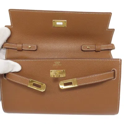 Pre-owned Hermes Gold Epsom Leather Chain/shoulder Wallet ()