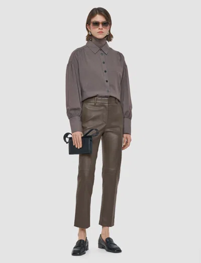 Joseph Womens Mushroom Coleman Straight-cut Leather Trousers In Green