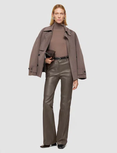 Joseph Womens Mushroom Tafira Flared Stretch-leather Trousers In Gray