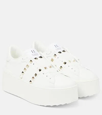 Valentino Garavani White Rockstud Elegant Sneakers With Golden Studs