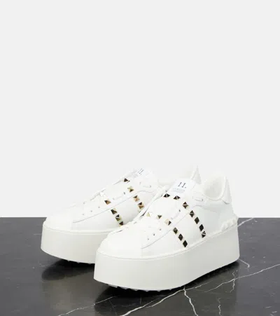 Valentino Garavani White Rockstud Elegant Sneakers With Golden Studs