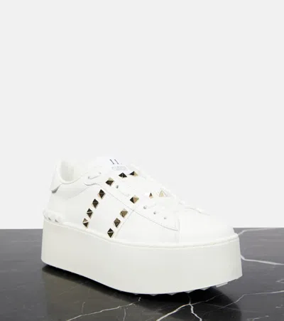 Valentino Garavani White Rockstud Elegant Sneakers With Golden Studs