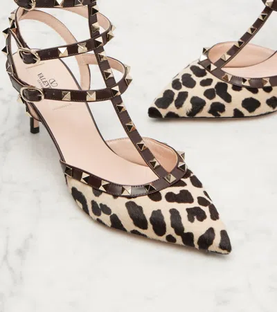 Valentino Rockstud Pointed Toe Animal Print Pumps In Brown