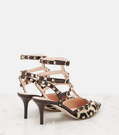 Valentino Rockstud Pointed Toe Animal Print Pumps In Brown