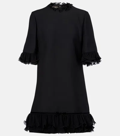 Valentino Garavani Ruffle Trim Crepe Couture Minidress In Black